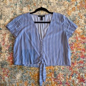 Forever21 Blue and White Striped Tie Front Blouse
